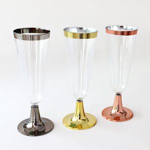 Su Şişesi 6 PCS/SET Şampanya Flüt Göz alıcı Tek Kullanımı Kolay Gıda Dereceli Altın Jant Şarap Camı Parti için