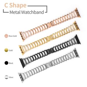 Elmas Çivili Metal Kayış Apple Watch Band Için 44mm 42mm 40mm 38mm Takı Bilezik C Tipi Bileklik IWatch Serisi 6 5 4 SE Watchband Akıllı Aksesuarları
