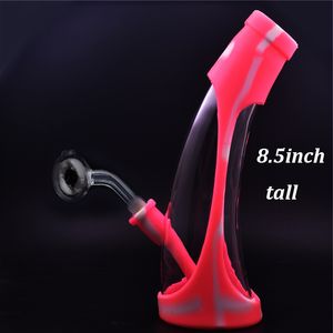 Nargile 8.5 inç Silikon Cam Su Bongs Borular 14mm Kadın Kalın Başlık Beher Bong En Ucuz 45 Derece Erkek Yağ Burner Boru DHL Ücretsiz