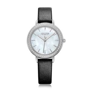 Julius Watch Women's Watch Deri Band lüks mavi annesi İnci Dial Set Diamond Case Rose Gold Montre Femme Relojes JA-1036
