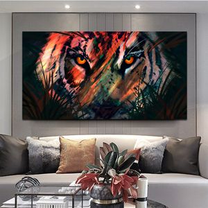 Posters de tigre coloridos abstratos da parede e imprime a decoração da pintura de lona para a sala de visitas Poster animal