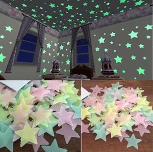 3D звезды свечение в темноте наклейки стены светящиеся люминесцентные наклейки для детей детская комната спальня потолок домой декор 1bag / 100 шт. IIA962