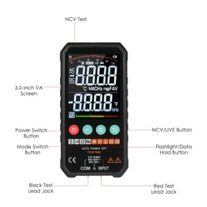 Digital Multimeter LCD 6000 Counts True RMS AC/DC Voltage Resistance Capacitance Frequency Continuity Diode NCV Test Temperature