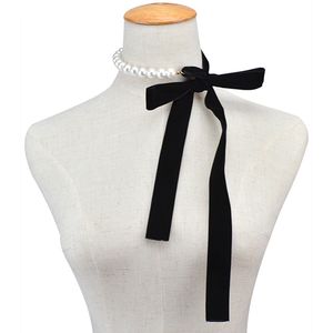 Punk Dang широкая черная бархатная лента Choker Choker галстук имитация жемчуга бусины шарм ожерелье ожерелье готические украшенные подарки Goth J0312