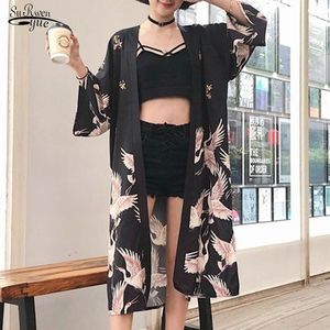 Yaz Uzun Gömlek Kadın Bayan Üstleri Ve Bluzlar Kimono Hırka Japon Streetwear Bayanlar Bluz Giysileri 9738 210427