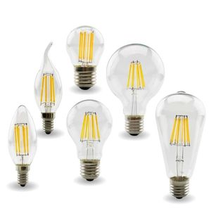 Lâmpada de vela de filamento LED regulável C35 2W 4W 6W E14 Lâmpadas de luz 110V 220V Lustres de cristal de vidro transparente Pingente Luzes de chão Lâmpada Edison