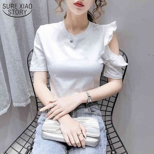 Корейский летний хлопок мода прохладный с коротким рукавом женские рубашки сплошные сексуальные выдолбления тонкой рубашки женской ткани 10262 210508
