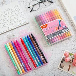 Гель ручки корейской акварелью Pen 12/2 24 36 цвета волокна картина граффити установить тонкую линию планировщик дневника аксессуары канцтовары