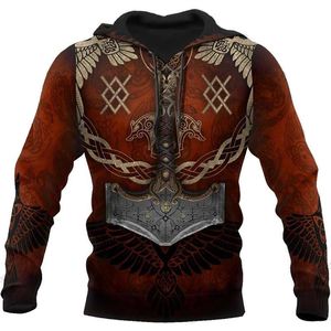 Erkek Hoodies Tişörtü Viking Odin Dövme 3D Baskılı Erkekler Harajuku Gevşek Kapşonlu Sonbahar Unisex Sokak Uzun Kollu Giyim 4XL