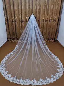 Gelin Veils Gerçek POS 5 M Tül Dantel Katedrali Uzun Düğün Gelin Peçe Beyaz Fildişi Metal Tarak Aksesuarları Veu de Noiva
