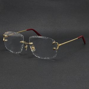 Venda por atacado Rimless T8200762 Unisex armação de metal ouro prata Eyewear lunettes óculos de condução C Decoração armações de óculos masculinos Mulheres Cut top Lens