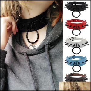 Chokers & Pendants Jewelrychokers Harajuku Chocker Sexy Rivets Black Goth Punk Necklaces Round Gothic Choker Necklace For Women Hip Hop Bond