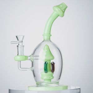 Eşsiz Mantar Su Bong Başlı Cam Bongs Nargile Rig Topu Stili Duş Başlığı Perc Percolator 5mm Kalın Yeşil Mavi Nargile Petrol Kuyuları Wax Dab 14mm Ortak Borular