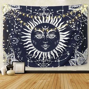 White Black Sun Moon Mandala Tapestry Wall Hanging Wall Tapestry Hippie Wall Carpets Dorm Decor Psychedelic Tapestry 210609