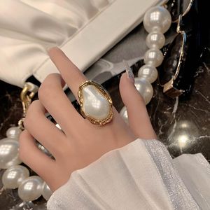 Заявление Big Baroque Pearl Открытые кольца для женщин 2021 Новые Ювелирные Изделия Личности Кольцо Регулируемый