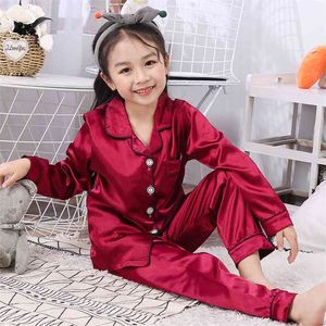 İlkbahar Sonbahar Çocuk Hırka Pijama Set Teen Uzun Kollu İpek Pijama Çocuk Kız Ev Giysileri 2 adet Suit Çocuk Pijama 210729