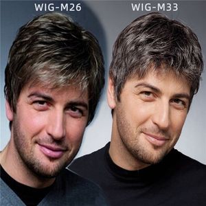 Erkek sentetik peruk siyah beyaz karışımı renk perruques de cheveux homoseksüel simülasyon insan saç peruk peruk-m26