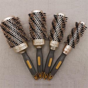 Escovas de cabelo de alta qualidade 4 tamanhos escova de cabeleireiro barril pente redondo com cerdas de javali cerâmica iônica curling barbeiro 20 # 52