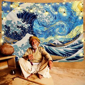 Van Gogh pintura a óleo arte tapeçaria yoga tapete de malha fundo pano revestimento parede pendurado mandala decorativa atacado 210609