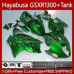 OEM Body + Tanque para Suzuki Hayabusa GSXR 1300CC GSXR-1300 1300 CC 1996 2007 74No.114 GSX-R1300 GSXR1300 96 97 98 99 00 01 GSX R1300 02 03 04 05 06 07 Kit de justo metal verde