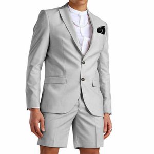 Casual Açık Gri Düğün Erkekler Kısa Pantolon Ile Takım Elbise Iş Terno Masculino Beach Erkek Yaz Damat Giyim Adam 1 erkek Blazers Suits