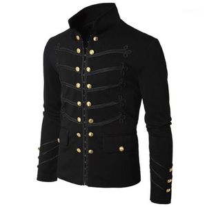 Erkek Ceketler Erkek Gotik Steampunk Askeri Geçit Ceket Slim Fit Tunik Kaya Siyah Ordu Ceket Uzun Kollu Erkekler Artı Boyutu