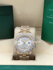 Fábrica 16 estilo cheio de diamante mostrador de prata Presidente Day Date Watch 128238 Sapphire Big Diamond Bezel 43mm ouro homens relógios de pulso mecânicos automáticos