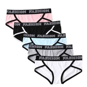 Kadın Panties 5pcs/Set M-XL Pamuk Tangon Dişi Underpant Mektup Bel Yeri Bayanlar Seksi G-String Kısa Kadın Çamaşırı Hediyeler