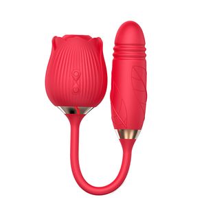 Vibratori succhianti a forma di rosa Forte shock che lecca i giocattoli del sesso femminile del vibratore dei dildo delle doppie teste