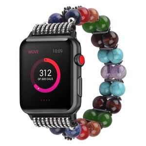 Kadınlar Akik Taş Elastik 42mm 38mm Apple Watch Band Askı IWATCH SE Serisi için Doğal Boncuk Saat Band 17/2/3/4/5/6 Takı