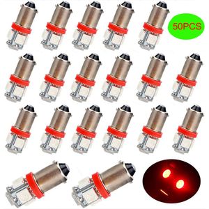 50 pcs vermelho ba9s 5050 5smd carro led lâmpadas de lâmpadas cunha luzes auto instrumentam placa lâmpada lâmpada lateral luz dc 12v