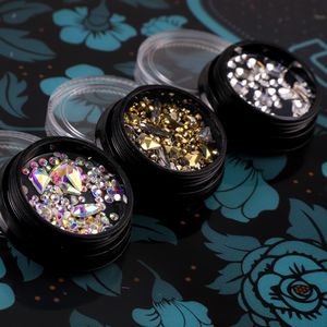 Moda Nail Art Decorações 3D Cristal Adesivos com Caixa de Armazenamento 3 Opções de Cor Falsas Pregos Adesivos Acessórios