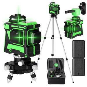 3D dikey yatay çapraz çizgiler kendi kendine tesviye lazer seviyesi 360 ile uzatma çubuğu tripod standı