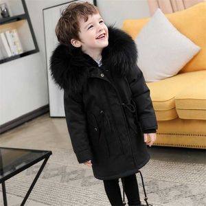 Детские куртки для девочек мальчики большие меховые воротник съемные лайнер пальто зимнее имитация кролика пальто родитель-ребенок носить 211027