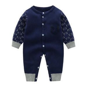 2022 Sprint Yeni Mavi Yenidoğan Romper O-Boyun Uzun Kollu Örme Bebek Tulum Pamuk Takım Elbise Sonbahar Kış Bebek Bodysuit