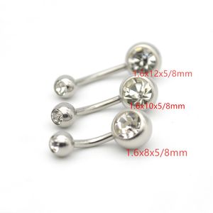 Double Clear CZ Gem Belly button rings Navel Bar Fashion Body Piercing Jewelry 14G 316L Acciaio chirurgico Crystal Women Whole