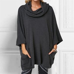 Kadınlar için En Bluzlar Casual BalıkçıLek Gömlek Ofis Bayanlar Baggy Cepler Tunik Artı Boyutu Siyah Uzun Kollu Kadın 210514 Tops