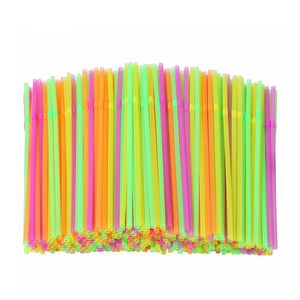 Fluorescent Plastic Bendable Drinking Straws Disposable Beverage Straws Wedding Decor Mixed Colors Party Supplies