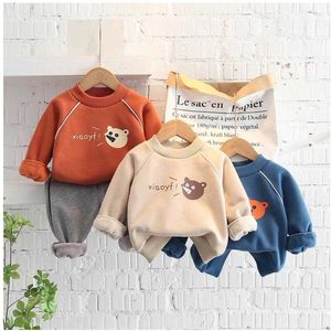 Toddler Bebek Bebek Çocuk Rahat Eşofman Erkek Kız Karikatür Kalın Hoodies + Pantolon 2 Adet Setleri Kıyafetler Kış Çocuk Giysileri Seti G1023