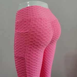 Sıkı Spor Leggins Spor Yüksek Elastik Kalça Kaldırma Ter Emici Sim Fit Kabarcık Fold Cep Yoga Pantolon Skinny Girl S-XL