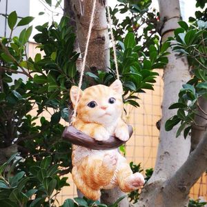 Dekoratif Nesneler Figürinler Kedi Asılı Bahçe Heykeli Sevimli Koleksiyon Dekorasyon Açık Ağaç Minyatür Heykel Süs Çocuk Hediyeler