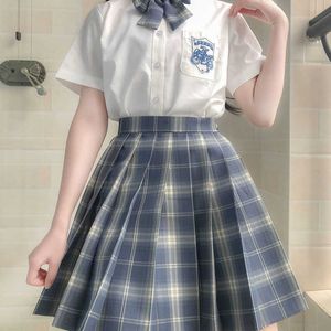 3 adet / takım Japon Kadın Etek Üniforma Ekose Harajuku Kawaii Seksi Yüksek Bel A-Line Mini Pileli Takım Elbise Setleri 210608