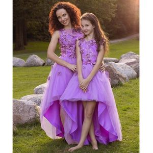 Yüksek Düşük Çiçek Kız Elbise Zarif Yeni Yıl Prenses Çocuk Düğün Parti Elbiseler Anne Kızı Moda Çocuk Doğum Günü Abiye