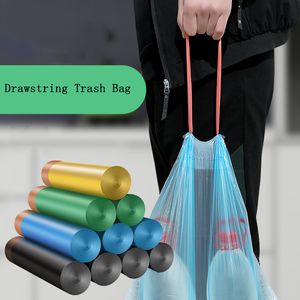 Saco de armazenamento de lixo de cordão 15 pçs / lote que se amarra engrossar cozinha domiciliar automático lixo lixo lixo sacos de plástico