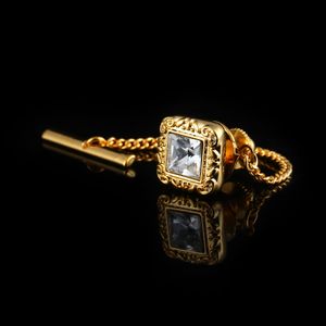 Luxury Take Pin Квадрат Чешская Кристалл Мужская Рубашка Зажима Клипы Пинки Блокировка Кнопка с Цепочкой Мужские Галстуки Пряжка Одежда Свадебные Гифс