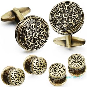 Vintage Cufflinks Antique Cooper Flower Pattern Tuxedos Formal Dress 4 Studs Cufflinks Set for Men Jewelry Gift