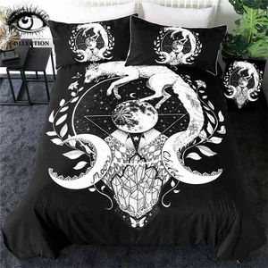 Ay çocuk siyah tarafından Siyah Soğuk Sanat Bedding Set Beyaz Nevresim Galaxy Planet Bedclothes Hayvan Çiçek Ev Tekstili 3 adet 210706