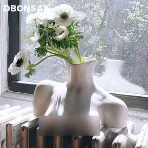 Woman Body Ceramic Vase Bust Sculpture Flower Pot Flower Arrangement Container Nude Female Tabletop Vase Home Decoration Crafts 210615