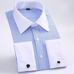 Мужские классические рубашки Свободные французские манжеты Стандартный крой Роскошные полосатые деловые запонки с длинным рукавом Social Plus Размер M-6XL
