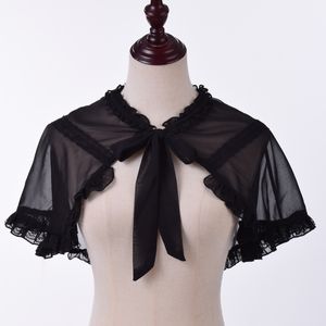 Lolita Girls Jsk Платье белое черное мини -мыс для летнего плеча короткие шифоновые женщины женщины